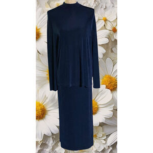 Minimalist Picadilly Womens L Slinky Navy Blue Retro 2-Piece Top/Maxi Skirt Set